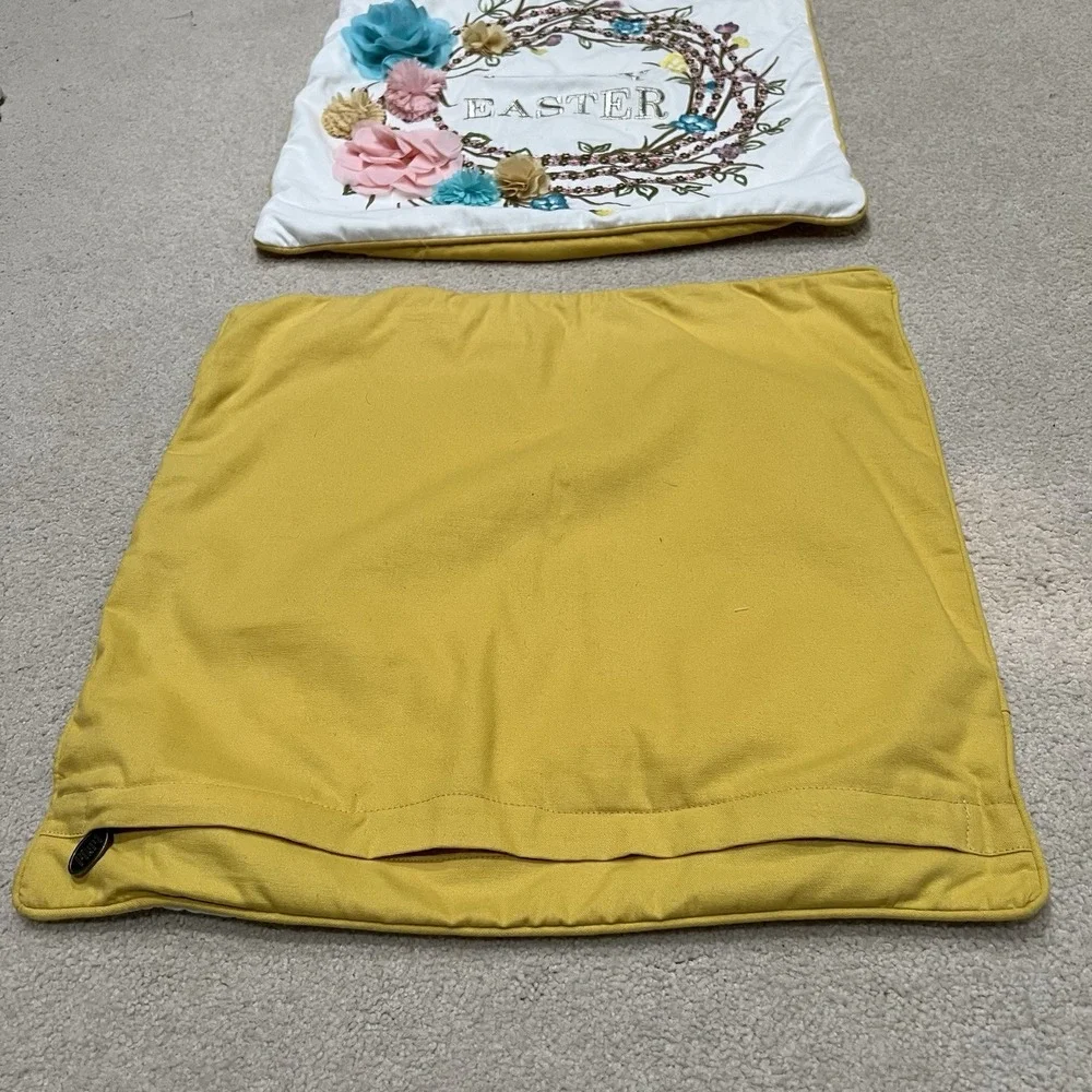 Pier 1 Happy Easter Pillow Case Set Of Two Embroidered Square Cottagecore Flower